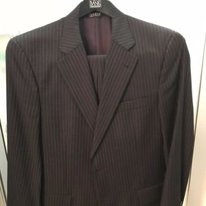 Jos A. Banks Mens Charcoal Striped Suit